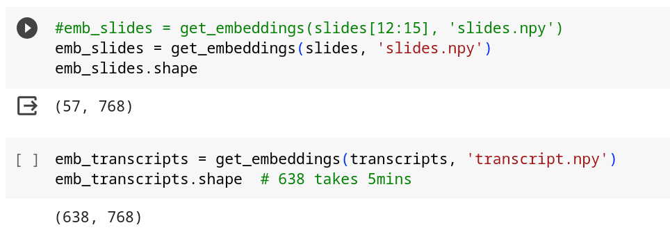 Shapes of the embedding arrays