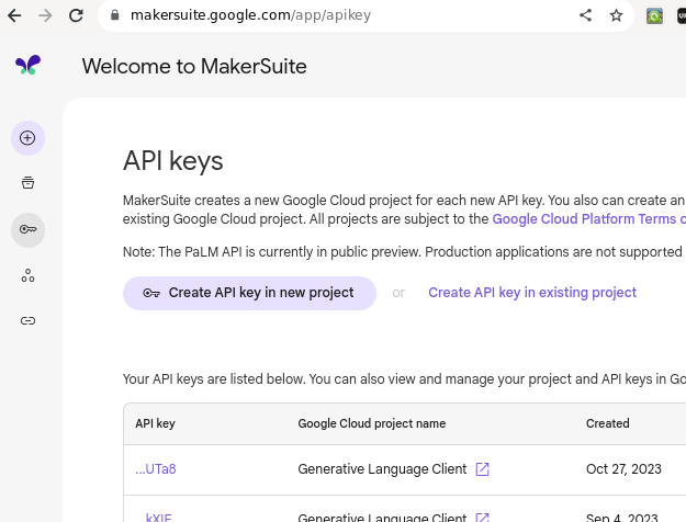 Getting a MakerSuite API Key