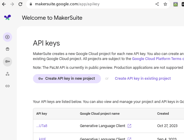 Getting a MakerSuite API Key